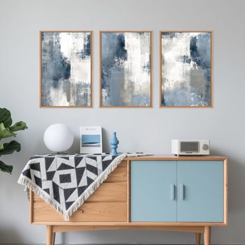 Large Abstract Brush Strokes Framed Canvas Wall Art Set (3 Count)