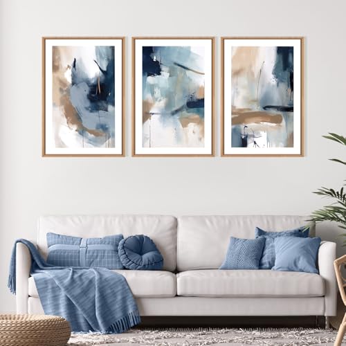 Large Abstract Navy Blue Framed Canvas Wall Art