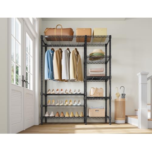 V7S Portable Closet for Hanging Clothes Heavy Duty Rack with Shelves