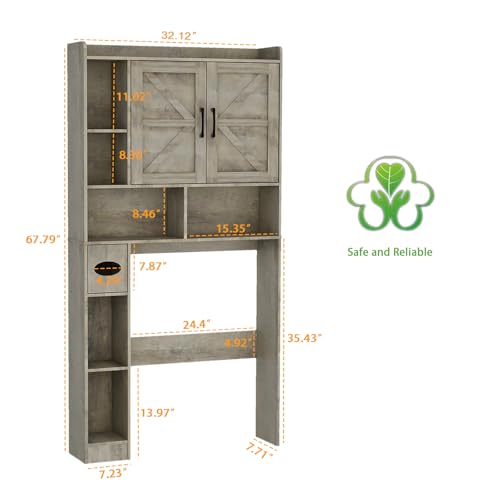 Over The Toilet Storage Cabinet with 2 Barn Doors