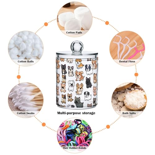 2 Pack Qtip Holder Organizer Dispenser Dogs Cartoon Bathroom Storage Canister Cotton Ball Holder Container for Cotton Pads (2 Count)