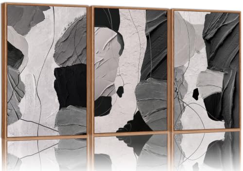 Large Black and White Abstract Framed Canvas Wall Art Set