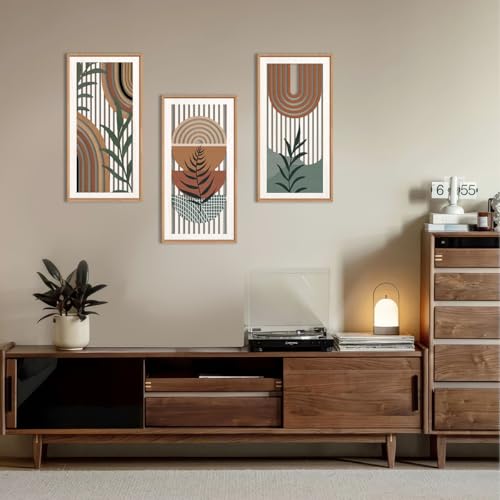 Boho Wood Wall Art Framed 8x16 Inch Set of 3 Mid