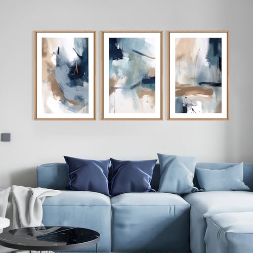 Large Abstract Navy Blue Framed Canvas Wall Art