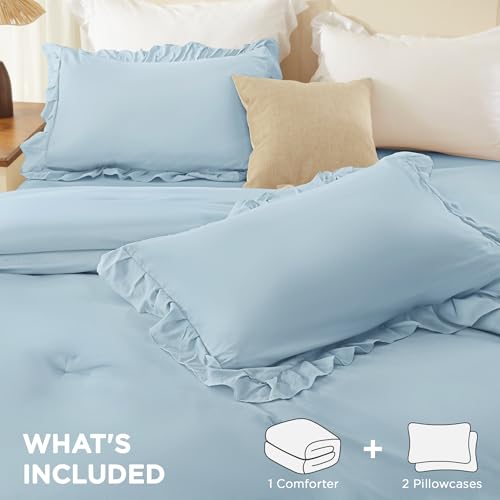 Light Blue Twin Size Ruffle Comforter Set