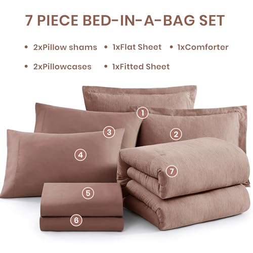 King Comforter Set 7 Pieces Dusty Pink Cationic Dyeing Bed in a Bag