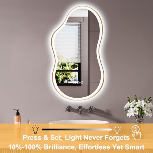 26''x46'' Irregular LED Bathroom Mirror with Lights & Gold Frame