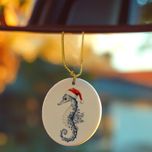 Blue Chinoiserie Santa Seahorse Christmas Ceramic Ornament