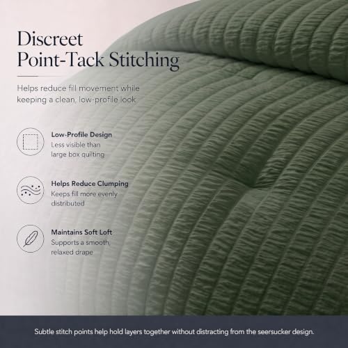 Full Size Comforter Set 7 Pieces Dark Green Seersucker Bed in a Bag