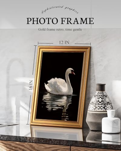 Gold Framed White Swan Oil Painting Wall Art