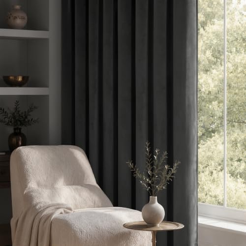 Grey Blackout Velvet Curtains Drapes 90 Inch Long 52"x90" Bedroom (2 Count)
