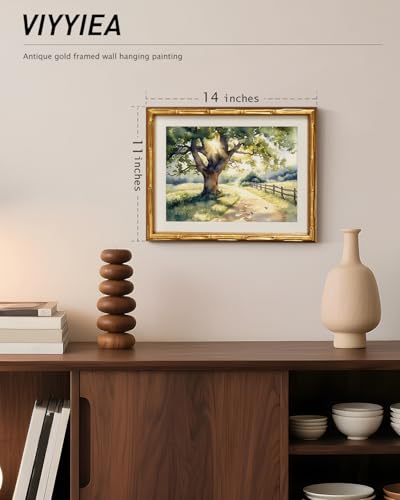 Gold Bamboo Framed Wall Art Village Path
