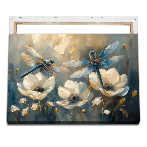 Dragonfly Wall Art White Flower Painting Watercolor Dragonfly Wall Art Watercolor Flower Prints Animal Canvas Plant Picture Insect Pictures Vintage Abstract Living Room Decor 16x24inch Framed