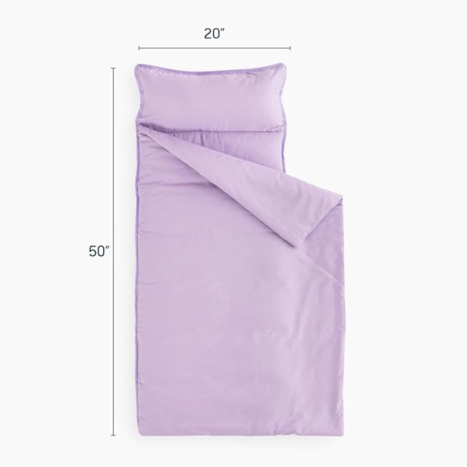 Wake In Cloud - Toddler Nap Mat with Pillow and Blanket, for Kids Boys Girls in Kindergarten Daycare Preschool Pre K, Roll Up Sleeping Bag, Solid Color, Lilac, Standard