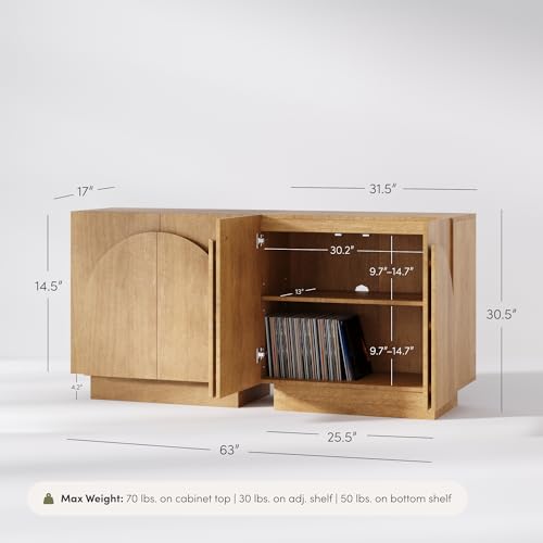 Iris Mid Century Modern Wood Accent Cabinet Sideboard Credenza TV Stand with Arched Cabinet Doors and Adjustable Shelves for Kitchen or Living Room