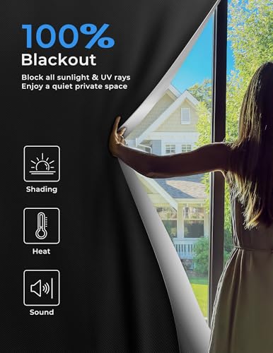 Blackout Curtains 52"x60" Portable No Drill Black Out Window Cover