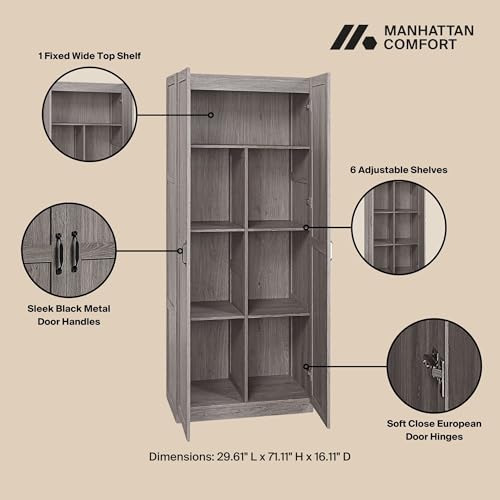 Cornelia Modern Tall Storage Cabinet with Doors and Adjustable Shelves 1.0 (2 Count)