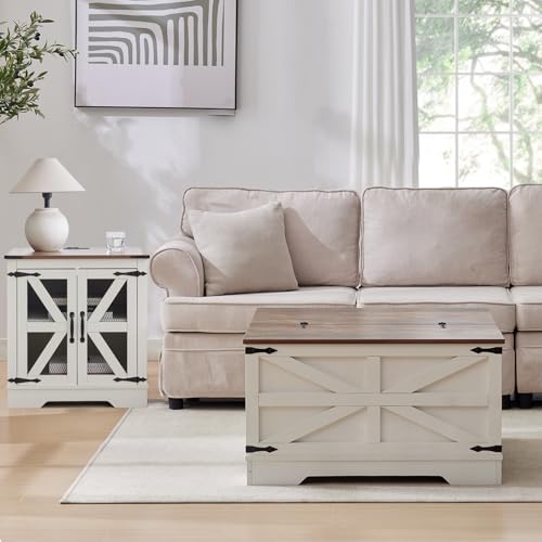 Farmhouse Coffee Table and End Table Set with Charging Station 3 Piece Set (3 Count)