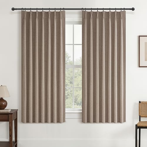 Dark Flax 54 Inches Long 100% Blackout Small Curtains for Bay Window (2 Count)