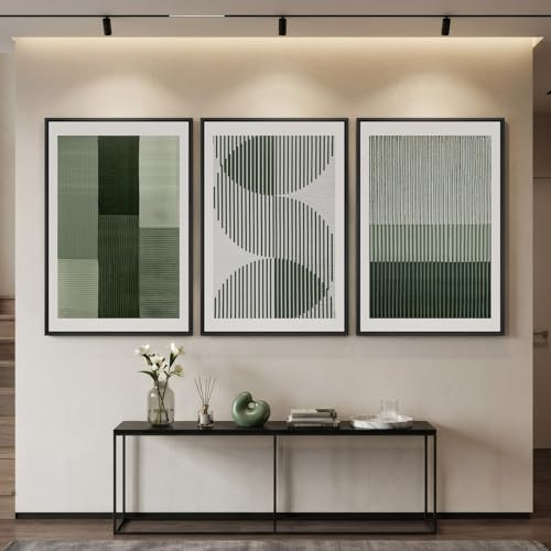 Large Framed Sage Green Abstract Wall Art for Living Room (3 Count)