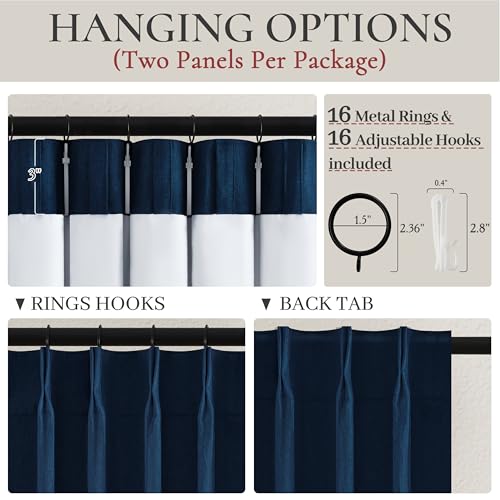 Navy Blue Blackout Curtains 96 Inch Length for Kids (2 Count)