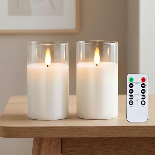 3"x5" White Glass Flameless LED Candle Battery Operated with Control (2 Count)