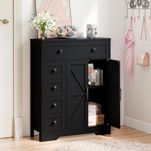Farmhouse Storage Cabinet with 2 Doors and 5 Drawers