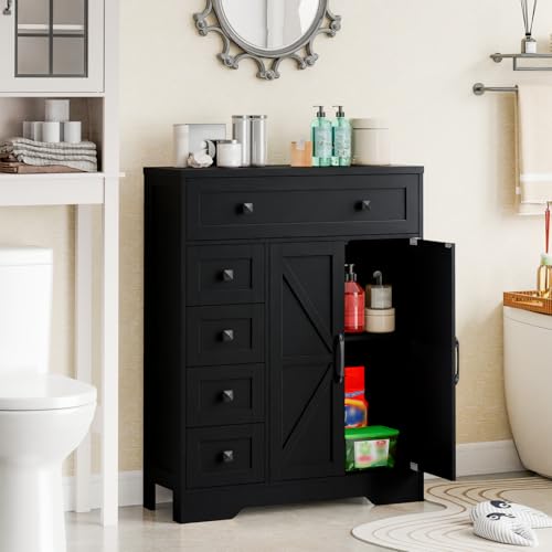 Farmhouse Storage Cabinet with 2 Doors and 5 Drawers