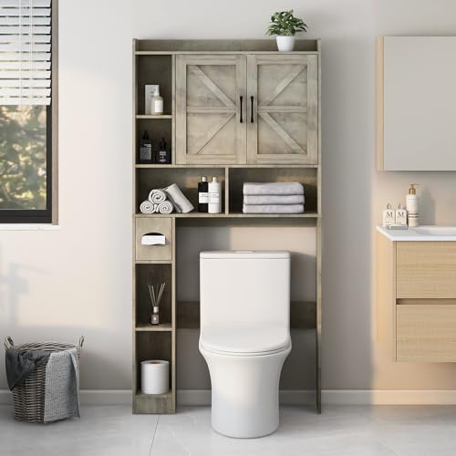 Over The Toilet Storage Cabinet with 2 Barn Doors