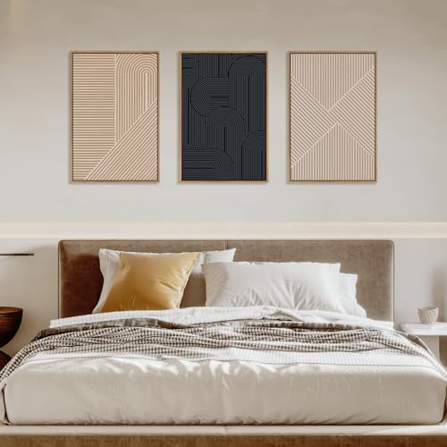 Large Abstract Textured Line Framed Canvas Wall Art