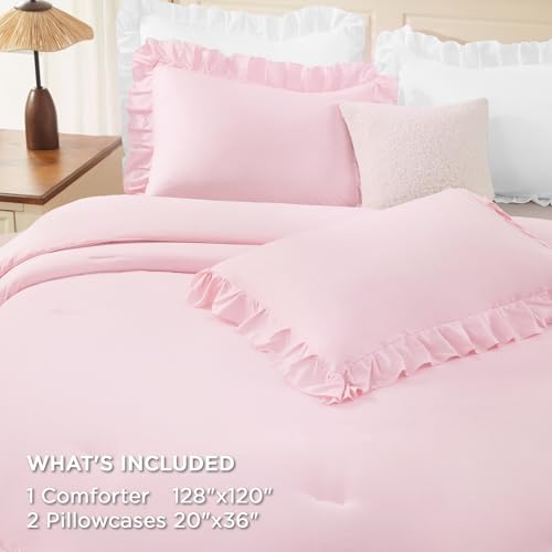 Pink Super King Plus Ruffle Comforter Set
