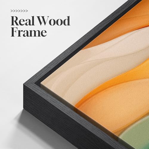 Large Framed Blue Orange Abstract Wall Art for Living Room (3 Count)