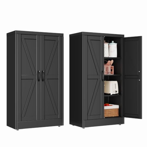 47" Black Metal Storage Pantry Cabinet