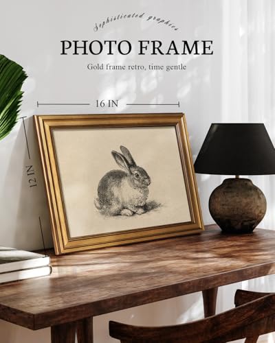 Vintage Gold Framed Rabbit Wall Art Farmhouse Decor