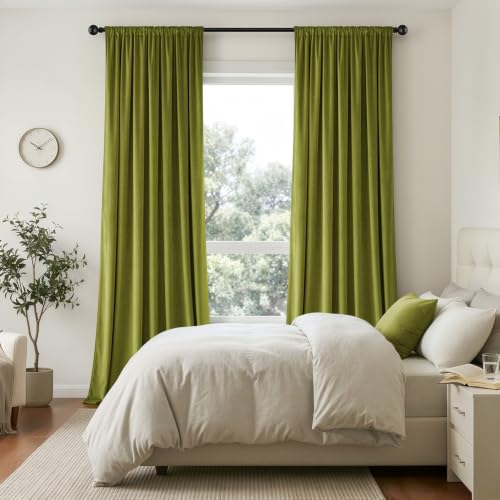 Moss Green Blackout Velvet Curtains Drapes 84 Inch Long 52"x84" (2 Count)