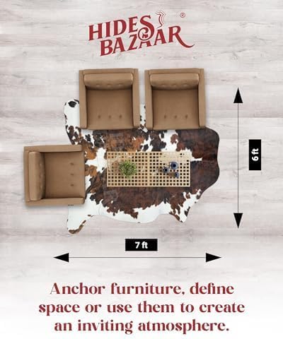 Tricolor Cowhide Rug Classic Brown, Black and White Color Mix, Natural Leather Hide, Area Rug (6x8ft)