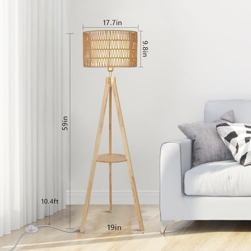 Oak Wood Tripod Floor Lamps for Living Room