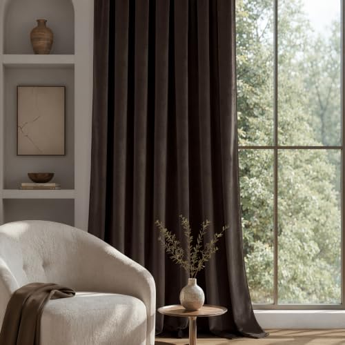 Brown Blackout Velvet Curtains Drapes 96 Inch Long 52"x96" Bedroom (2 Count)