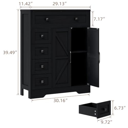 Farmhouse Storage Cabinet with 2 Doors and 5 Drawers