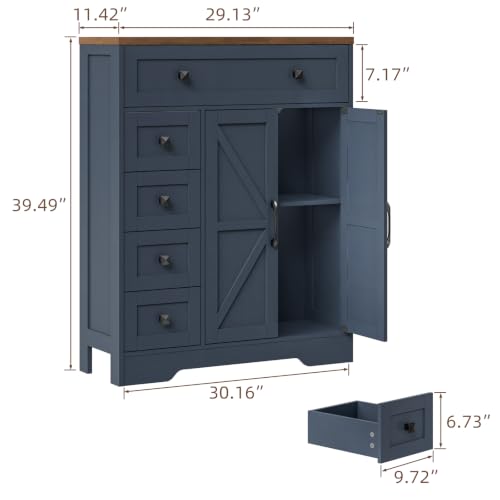 Farmhouse Storage Cabinet with 2 Doors and 5 Drawers