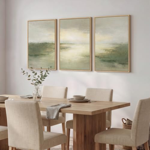 Framed Sage Green Landscape Abstract Wall Art for Bedroom