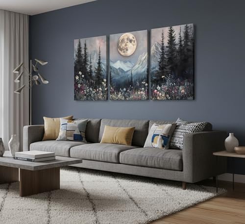 3Pcs Full Moon Forest Canvas Wall Art 16x24in (3 Count)