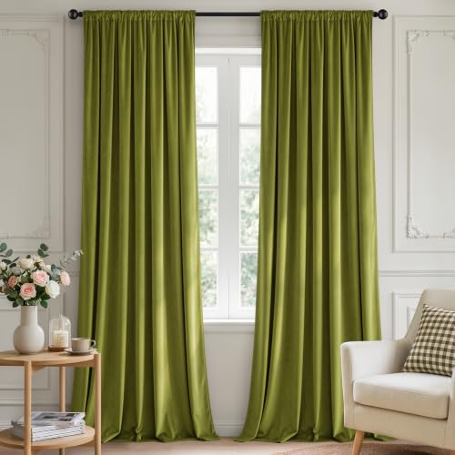 Moss Green Blackout Velvet Curtains Drapes 84 Inch Long 52"x84" (2 Count)