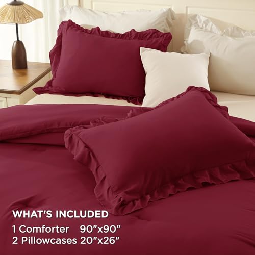 Burgundy Ruffle Comforter Set Queen Size