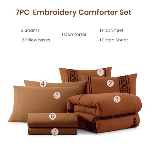 Embroidery Super King Comforter Set 7 Pieces Western Bed in a Bag