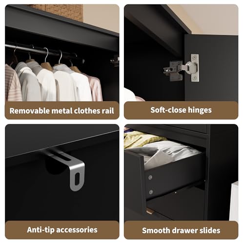 70" Wardrobe Armoire Wooden Closet with 3 Drawers