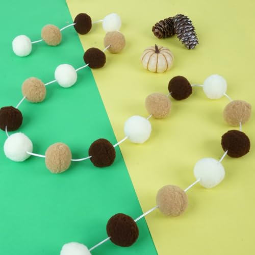 3pk Pom Pom Garland 20FT Colorful Large Felt Ball Garland for Mantle (60 Foot)