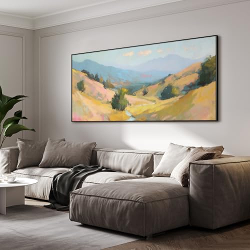 36"x72" Extra Large Framed Wall Art Golden Valley Light Landscape Illustration for Home Living Room Bedroom Decor