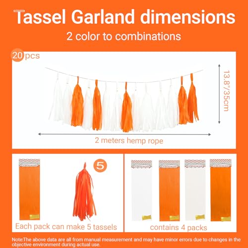 Orange White Tissue Paper Tassel