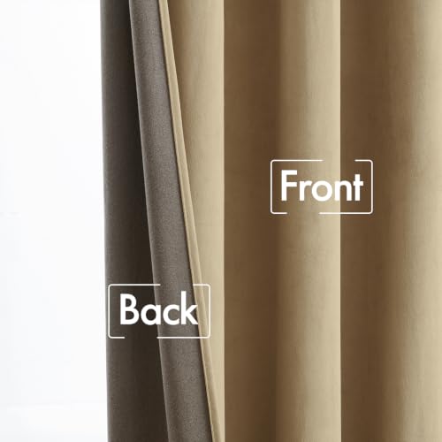 Beige Velvet Pinch Pleat Blackout Curtains W52 X L84 Inches